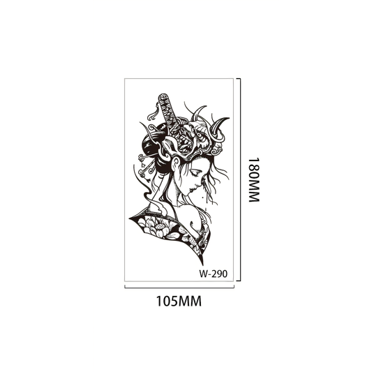 【Herbal tattoo stickers】Japanese Hannya Mask Geisha Tattoo Sticker（W-290）